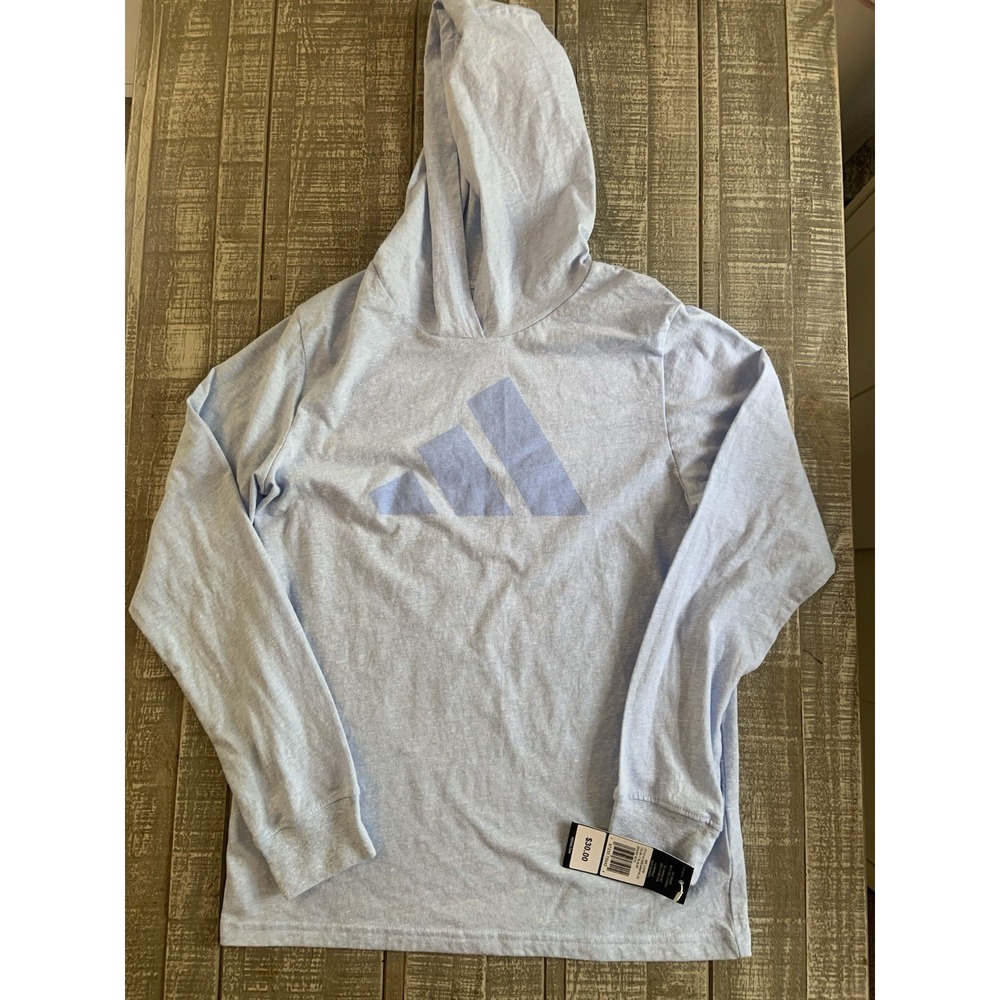 Adidas Light Blue Long Sleeve Shirt with Hood Youth Boys Size Large NWT NEW